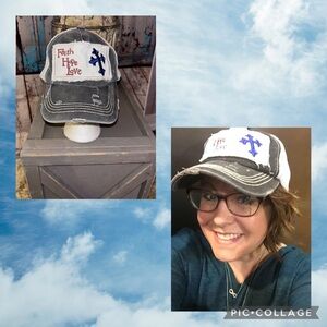SUNSHINE AND RODEO boutique Distressed Gray Cap with Faith Hope Love Patch